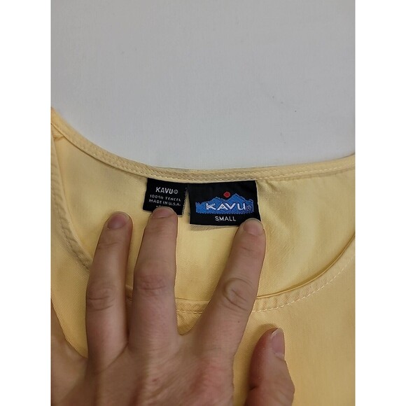 KAVU Women's Small Short Sleeve 100% Tencel Yellow Pullover Top Outdoors USA - Picture 3 of 7